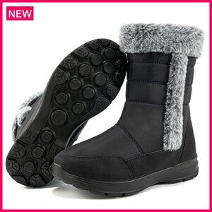 Waterproof Mid Calf Snow Boots Women Winter Warm Fur Lined Lightweight Zipper